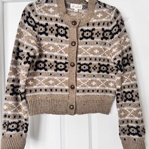 Marled Beige and Black Patterned Cardigan